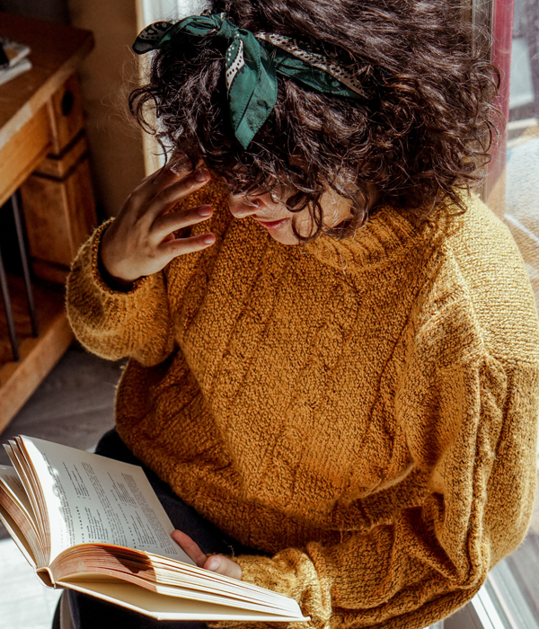 woman reading book