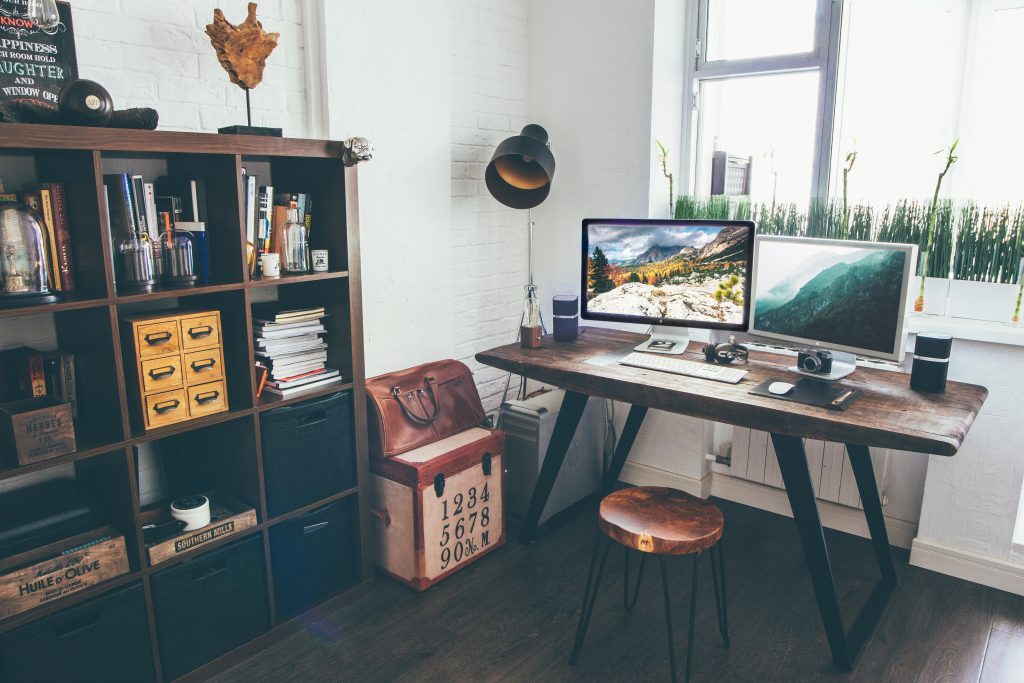 office with desk and shelves